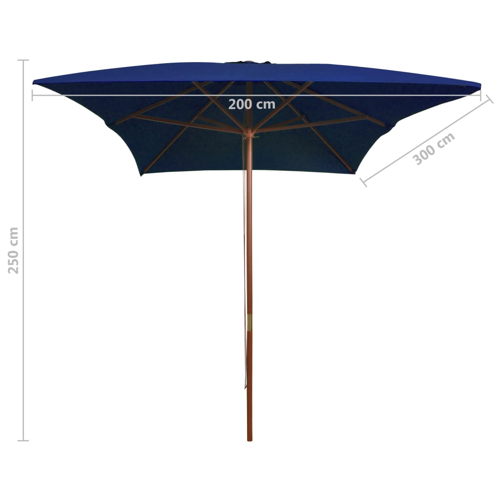 vidaXL Parasol de jardin avec mât en bois bleu 200x300 cm