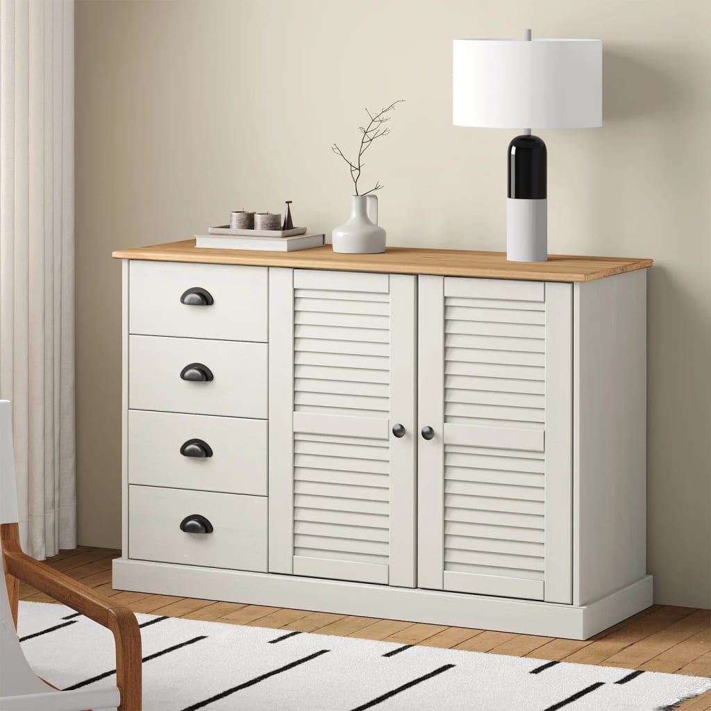 vidaXL Buffet avec tiroirs VIGO 113x40x75 cm blanc bois massif de pin