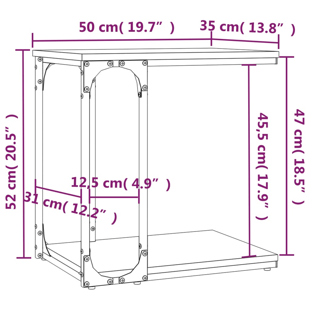 vidaXL Table d'appoint Noir 50x35x52 cm Bois d’ingénierie