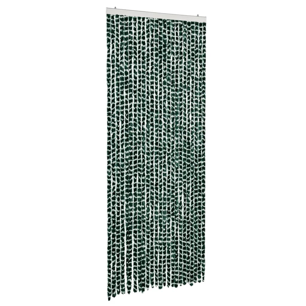vidaXL Rideau anti-mouches vert et blanc 100x230 cm chenille
