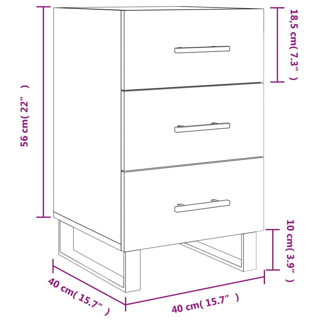 vidaXL Table de chevet blanc brillant 40x40x66 cm bois d'ingénierie