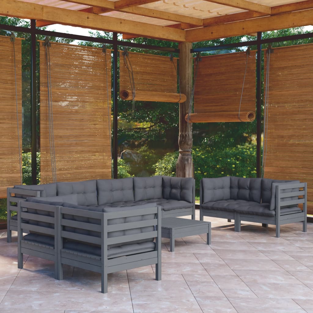 vidaXL Salon de jardin 9 pcs avec coussins bois de pin massif