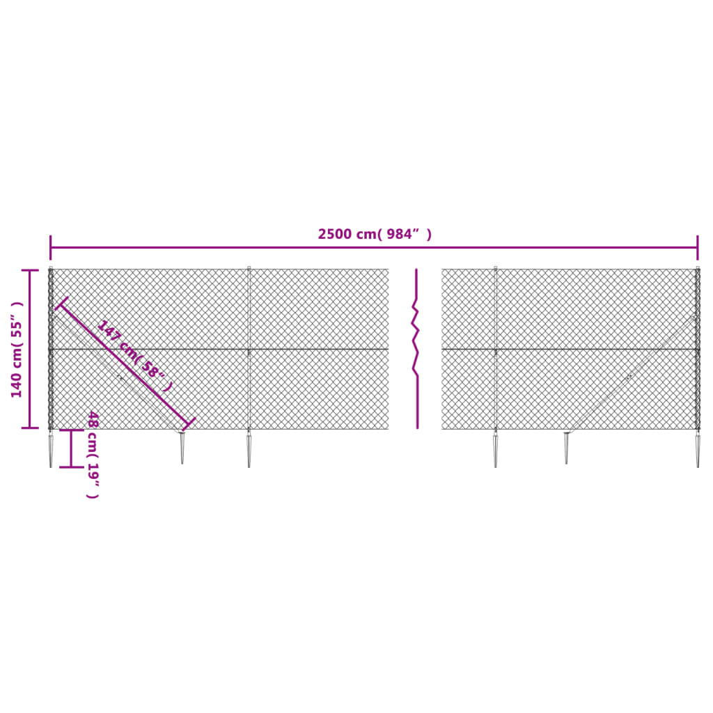 vidaXL Clôture à mailles losangées avec ancrage anthracite 1,4x25 m