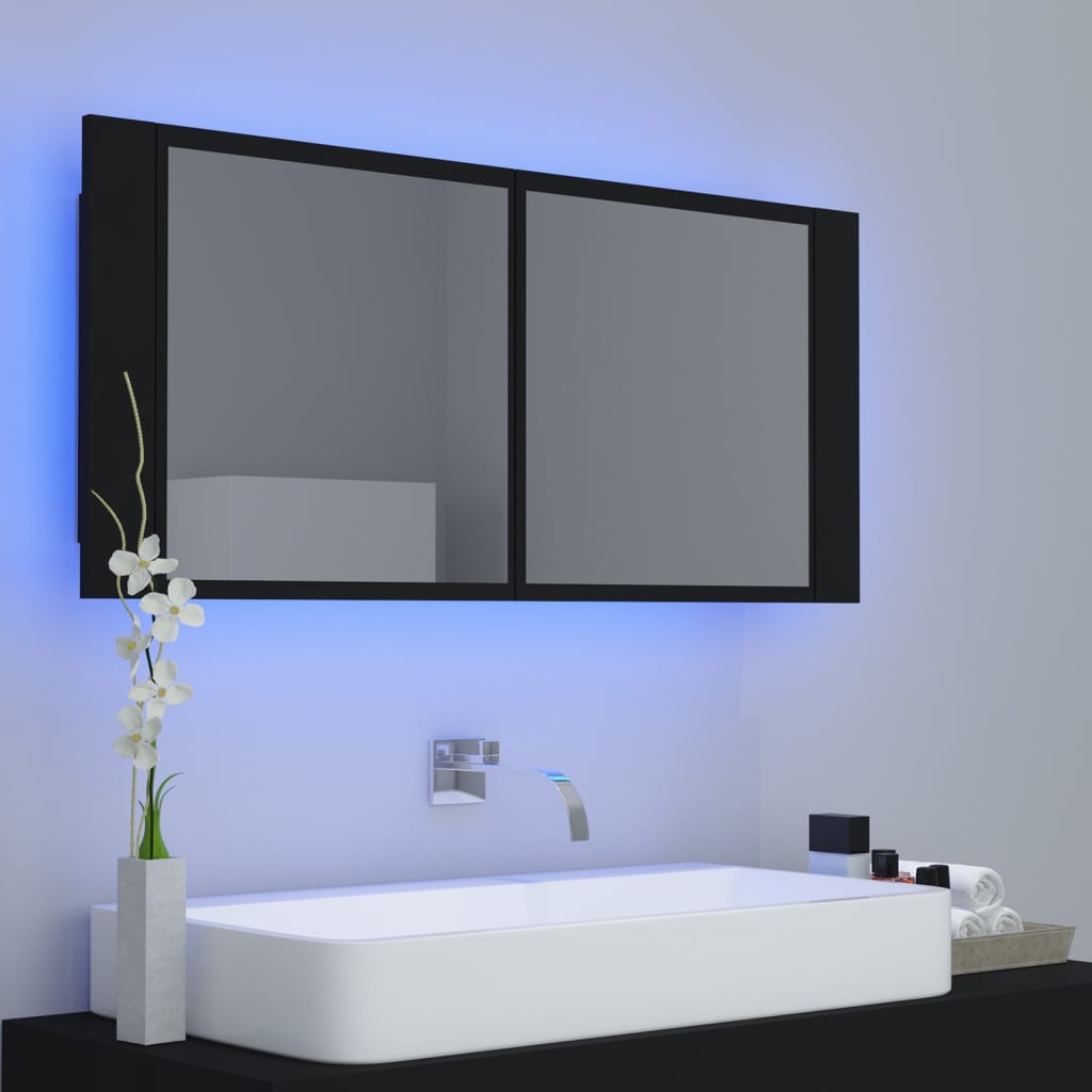 vidaXL Armoire à miroir de salle de bain LED Noir 100x12x45 Acrylique