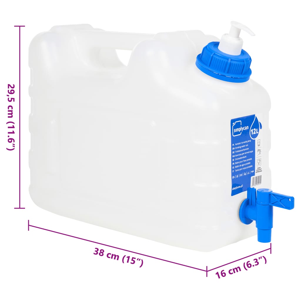 vidaXL Bidon d'eau avec robinet distributeur de savon 10 L plastique