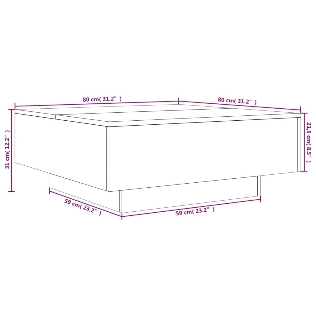 vidaXL Table basse avec lumières LED chêne fumé 80x80x31 cm