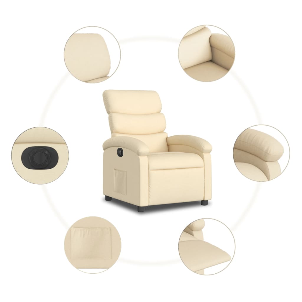 vidaXL Fauteuil inclinable électrique Crème Tissu