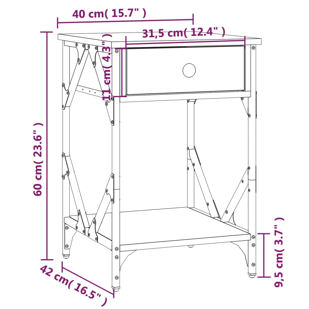 vidaXL Tables de chevet 2pcs Chêne marron 40x42x60cm Bois d'ingénierie