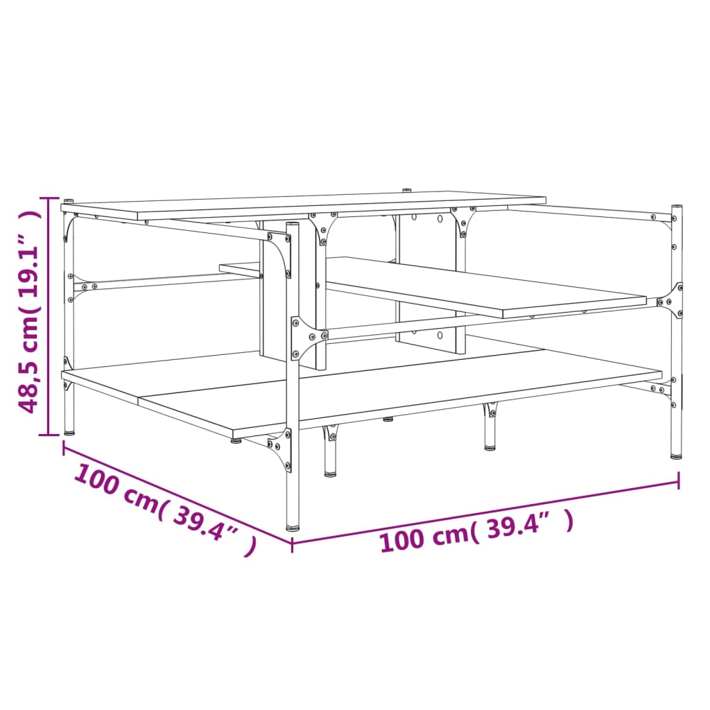 vidaXL Table basse noir 100x100x48,5 cm bois d'ingénierie