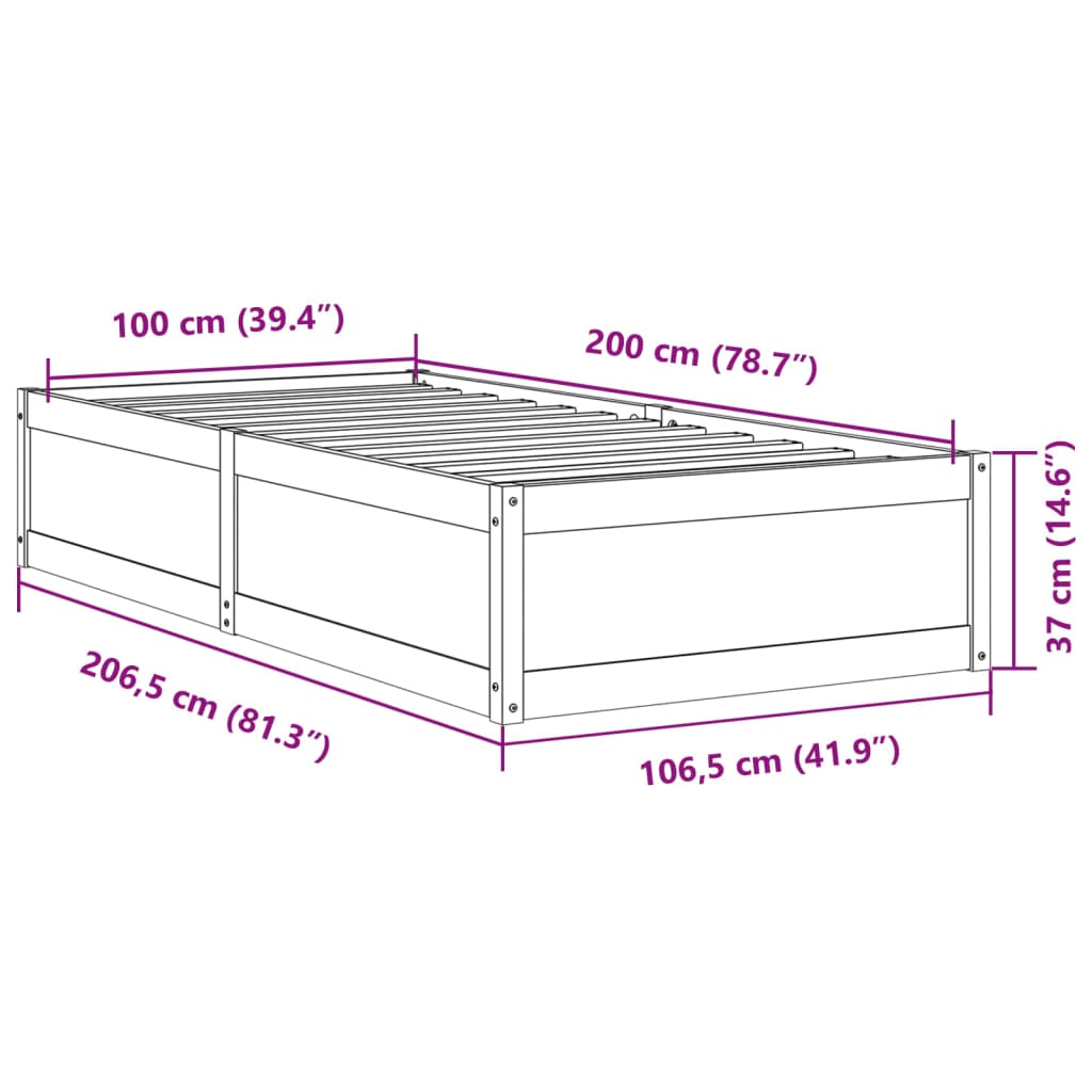 vidaXL Cadre de lit sans matelas 100x200 cm bois massif de pin