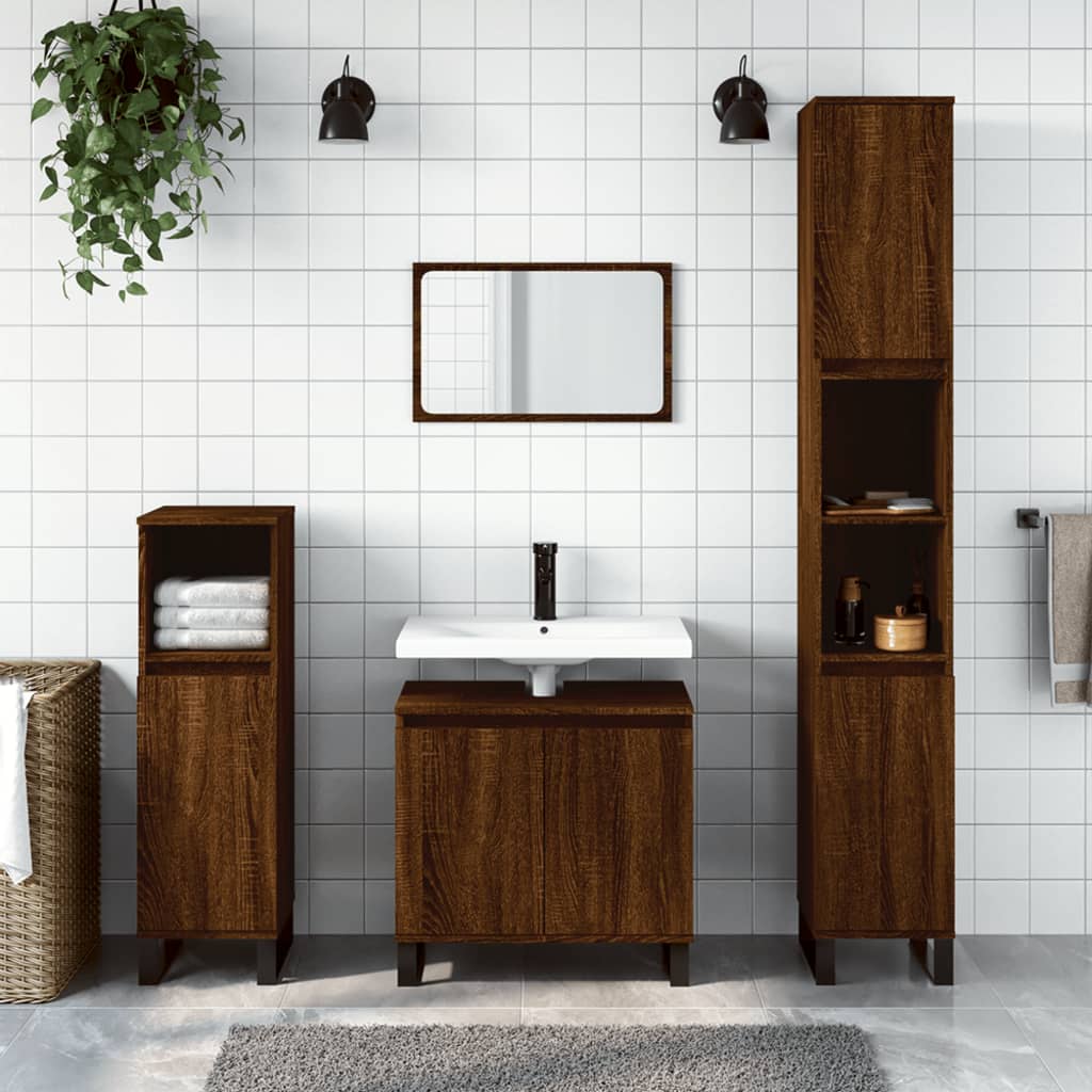 vidaXL Ensemble d'armoires de salle de bain 3 pcs chêne marron