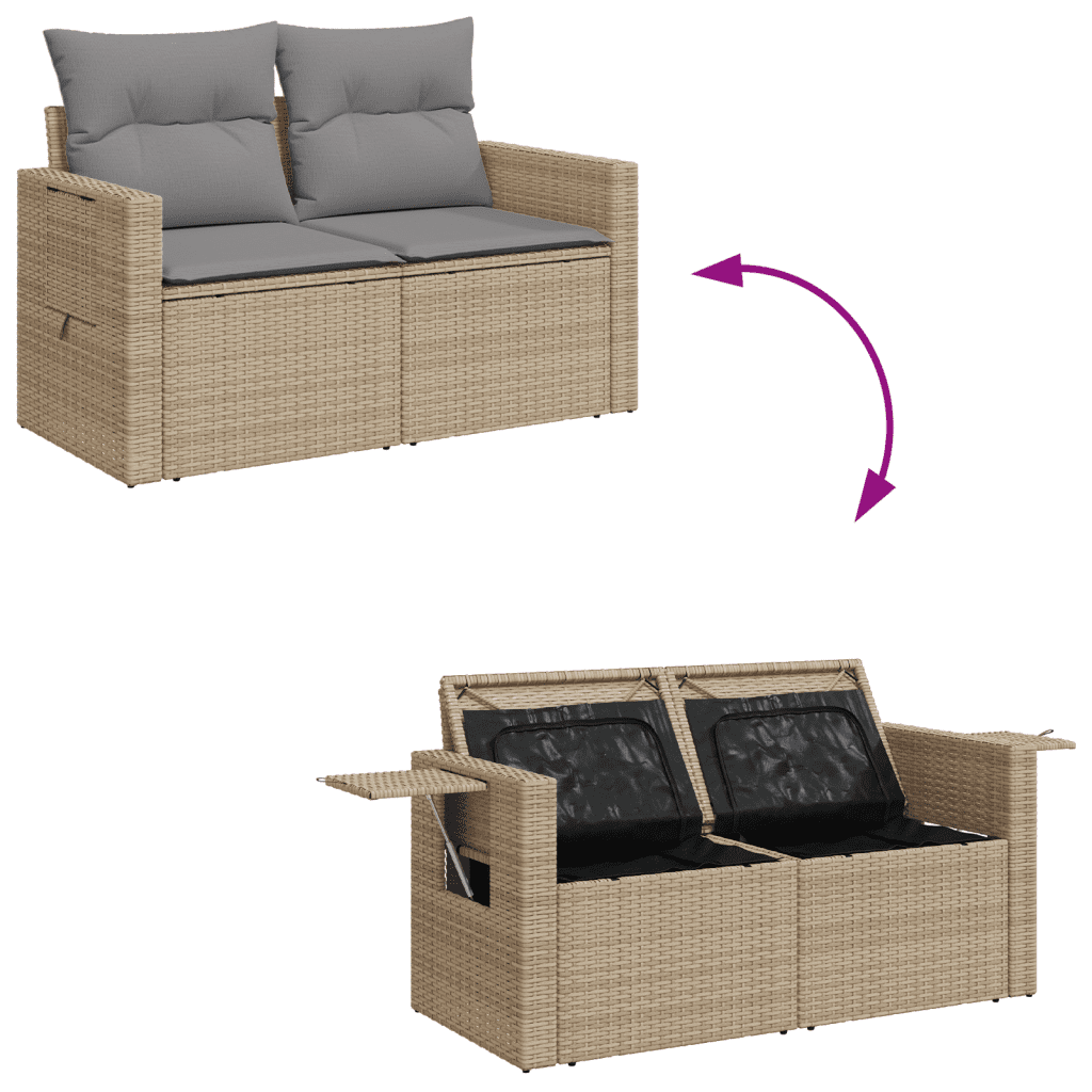 vidaXL Salon de jardin et coussins 14 pcs mélange beige résine tressée