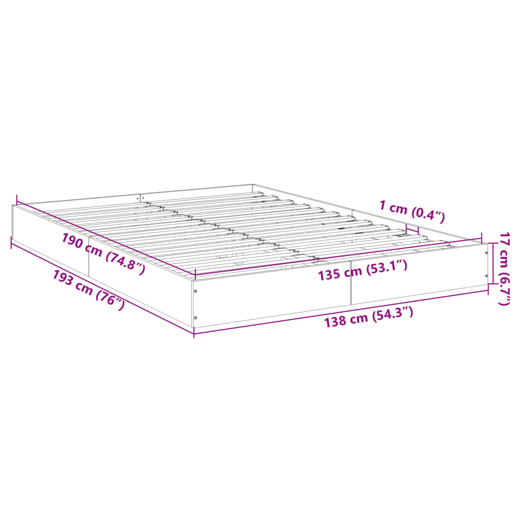 vidaXL Cadre de lit sans matelas noir 135x190 cm bois d'ingénierie