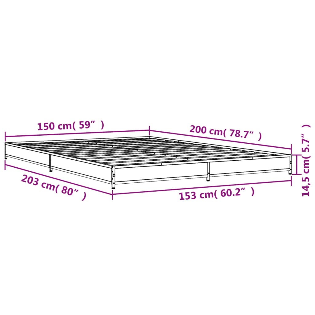 vidaXL Cadre de lit chêne marron 150x200 cm bois d'ingénierie et métal