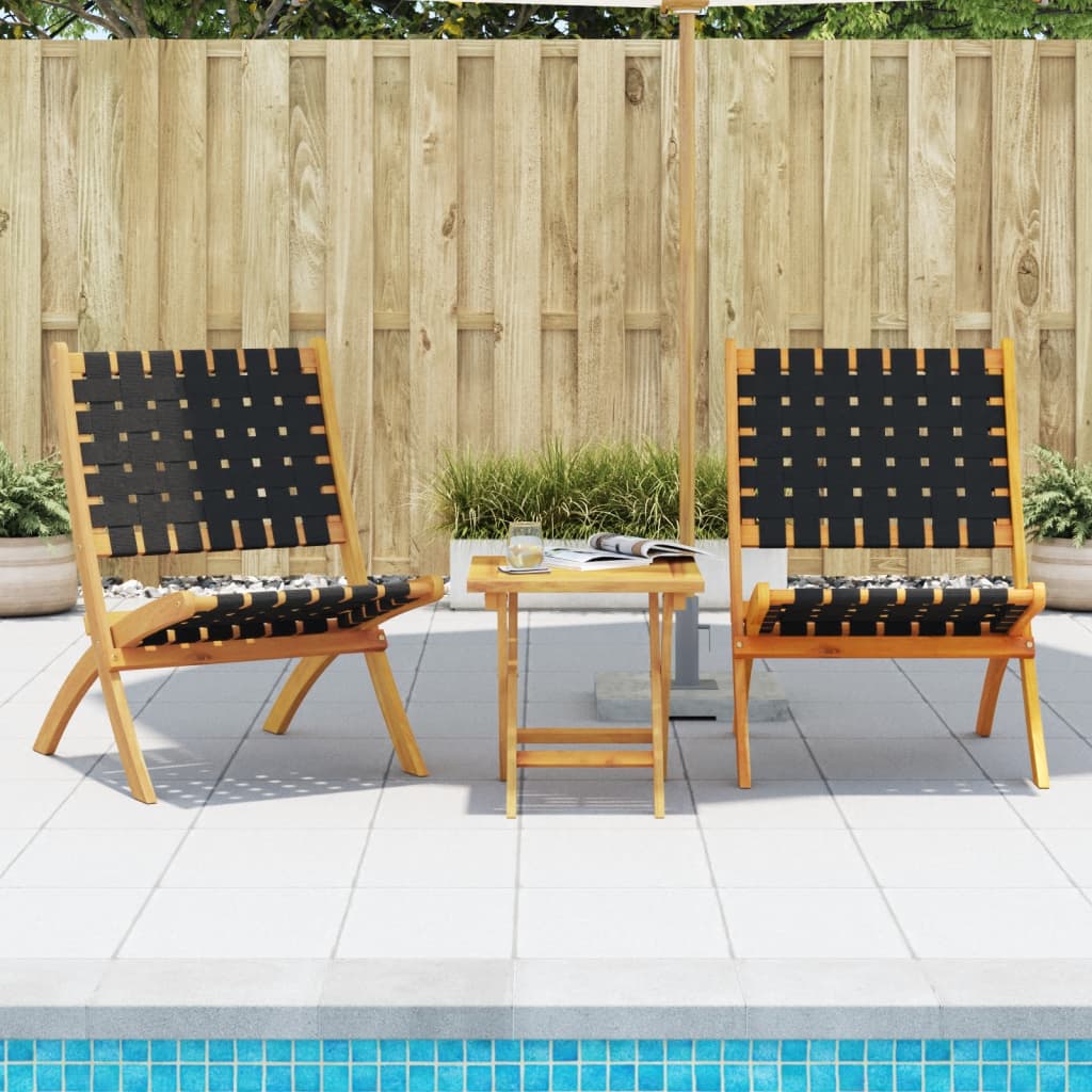 vidaXL Chaises pliables de jardin lot de 2 avec table noir bois massif