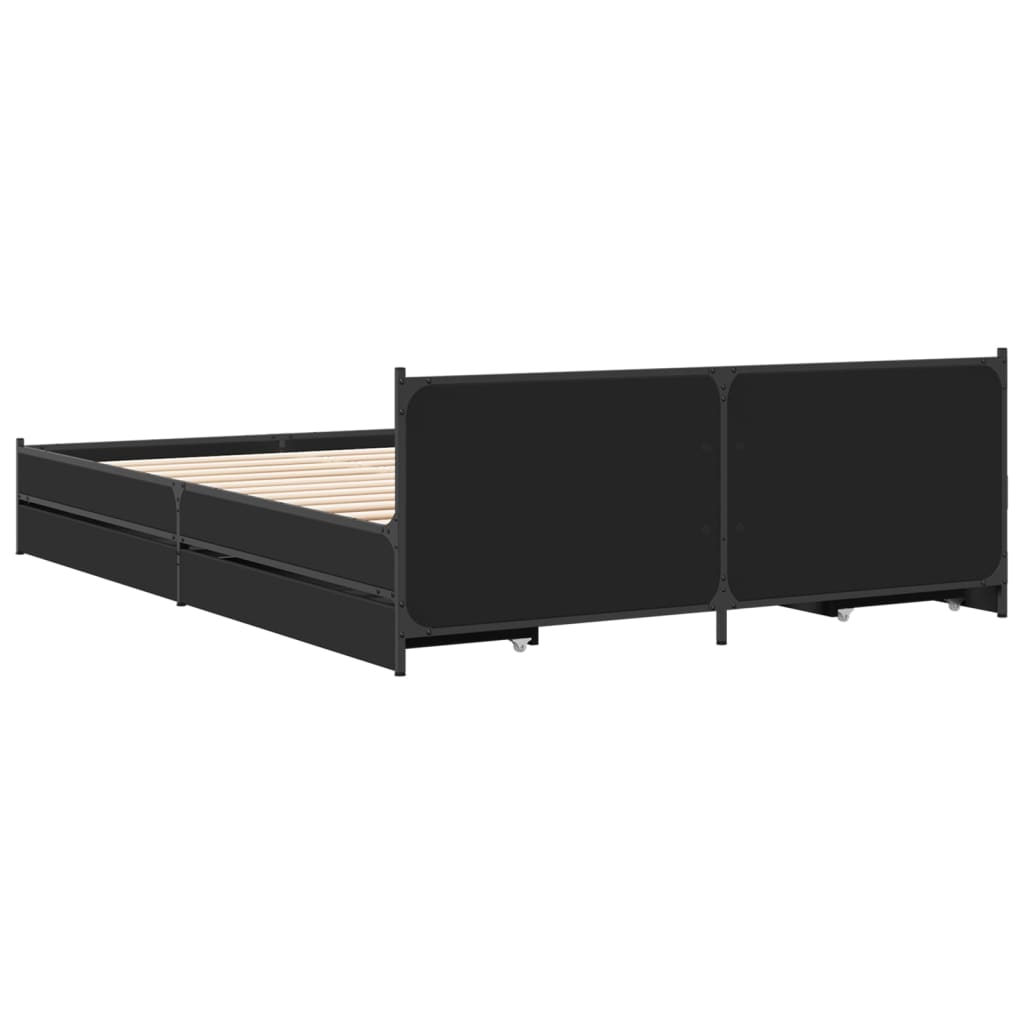 vidaXL Cadre de lit avec tiroirs noir 120x200 cm bois d'ingénierie