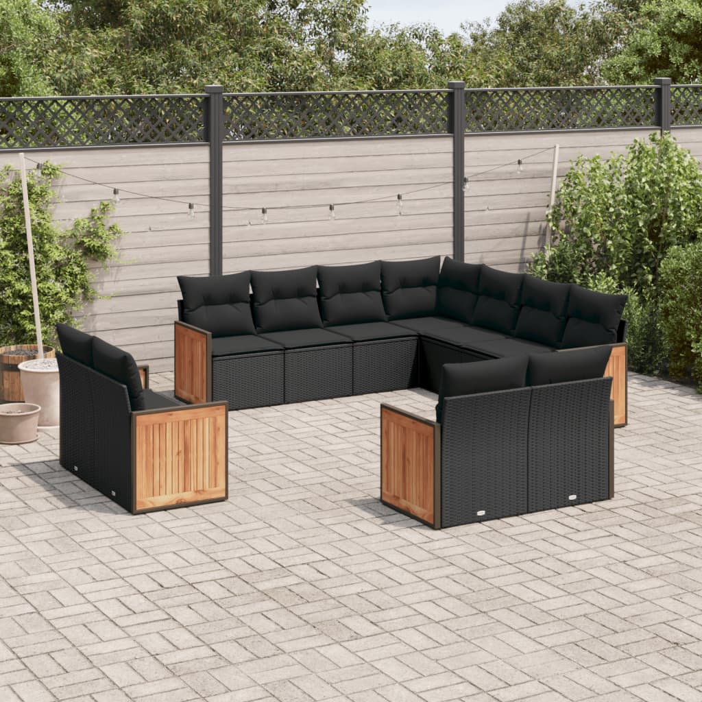 vidaXL Salon de jardin 11 pcs avec coussins noir résine tressée