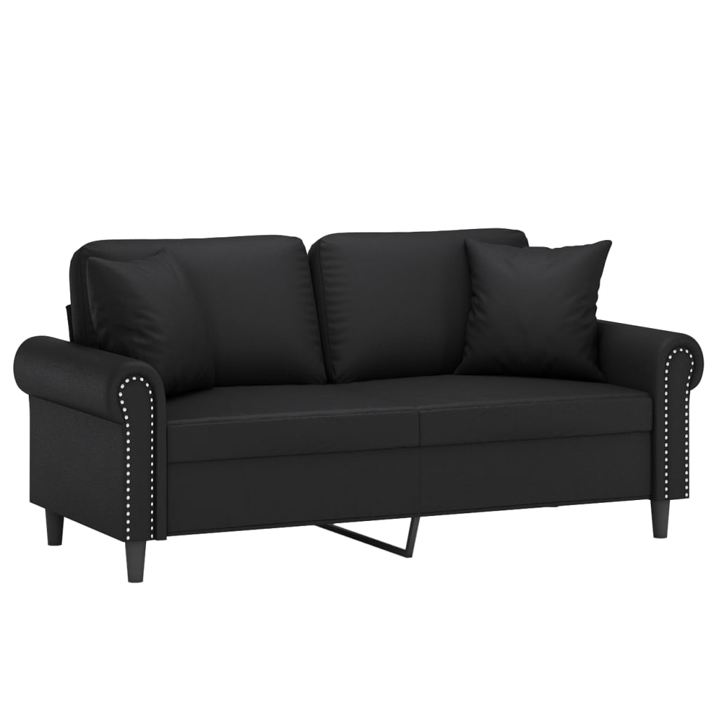 vidaXL Canapé 2 places avec oreillers décoratifs noir 140cm similicuir