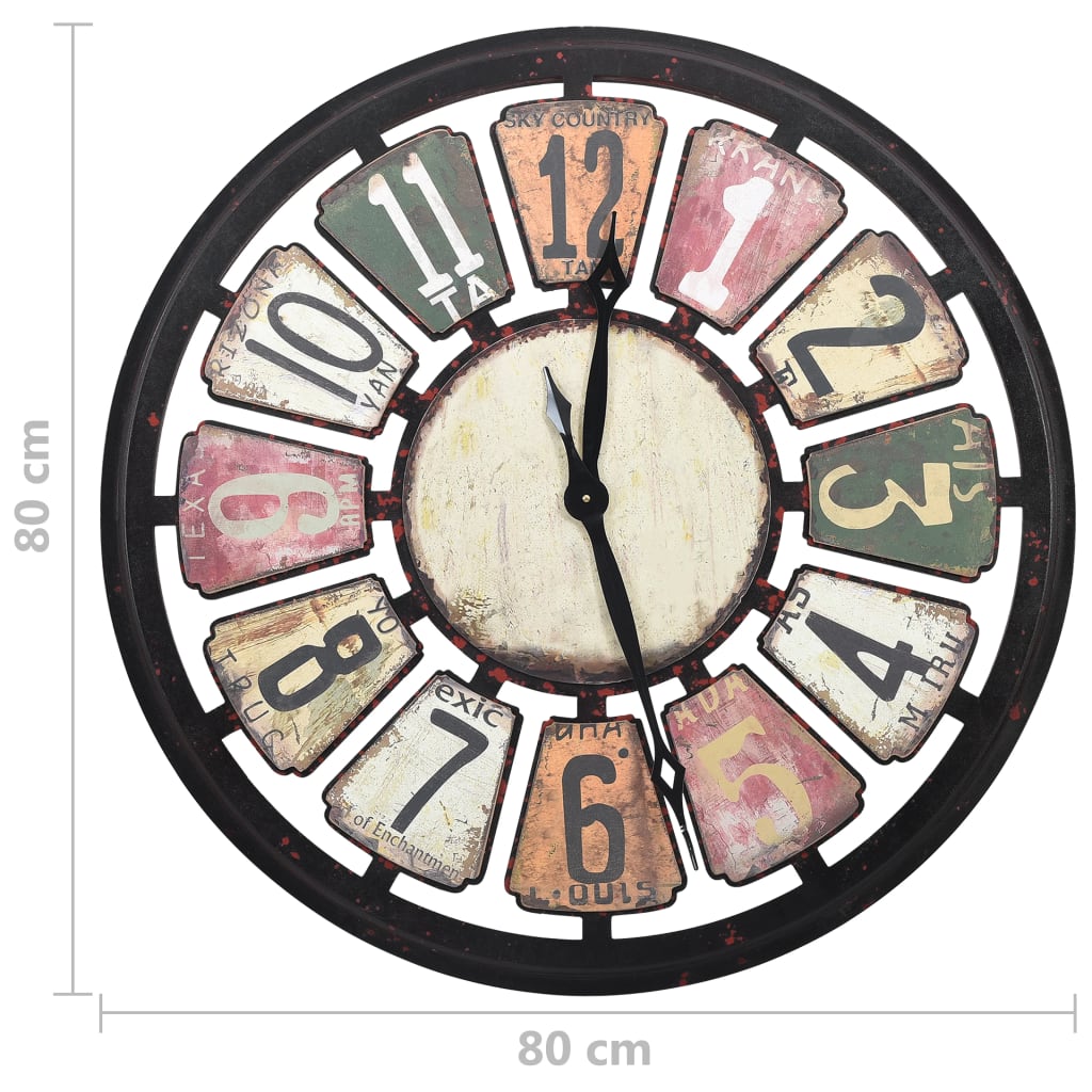 vidaXL Horloge murale Multicolore 80 cm MDF
