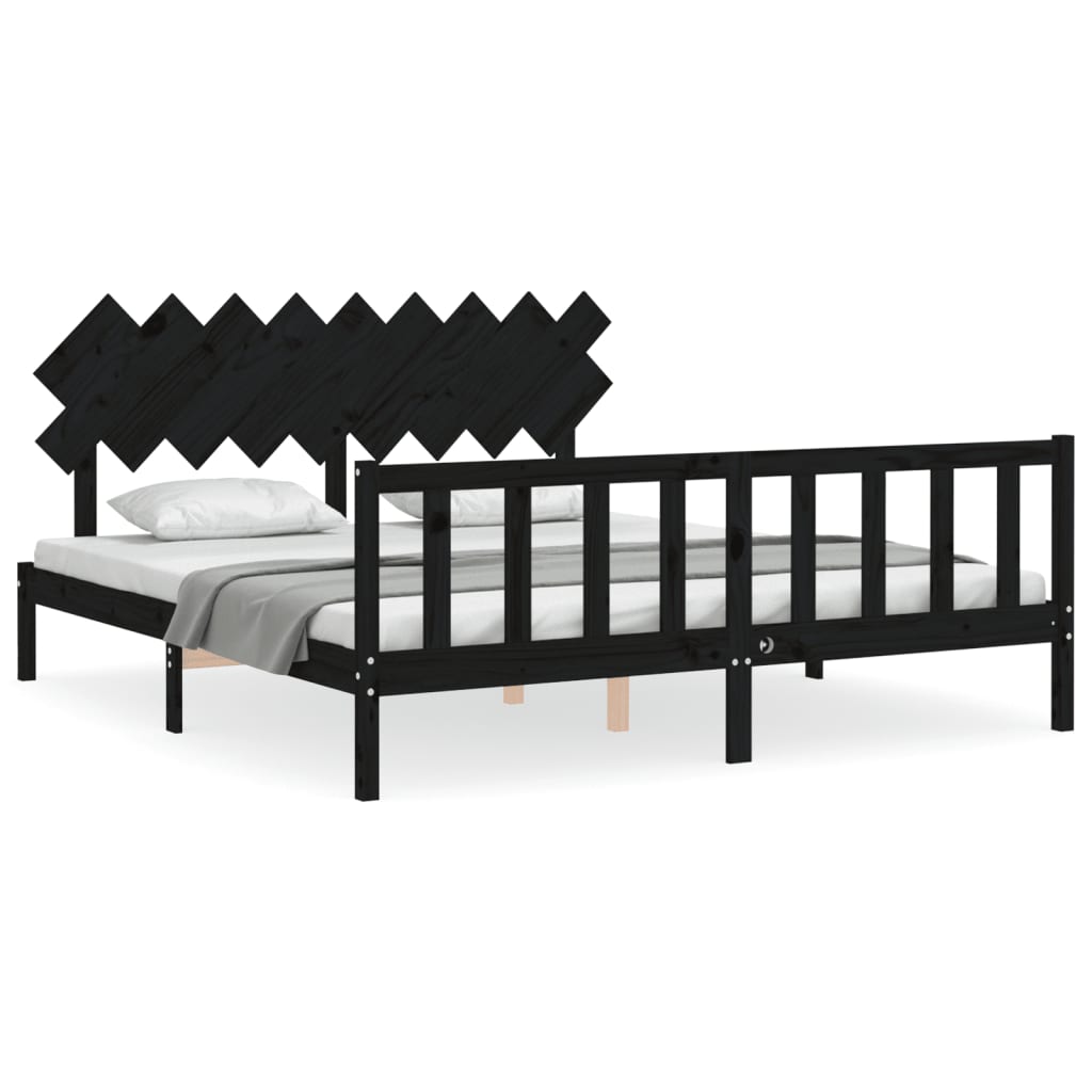 vidaXL Cadre de lit avec tête de lit noir 160x200 cm bois massif