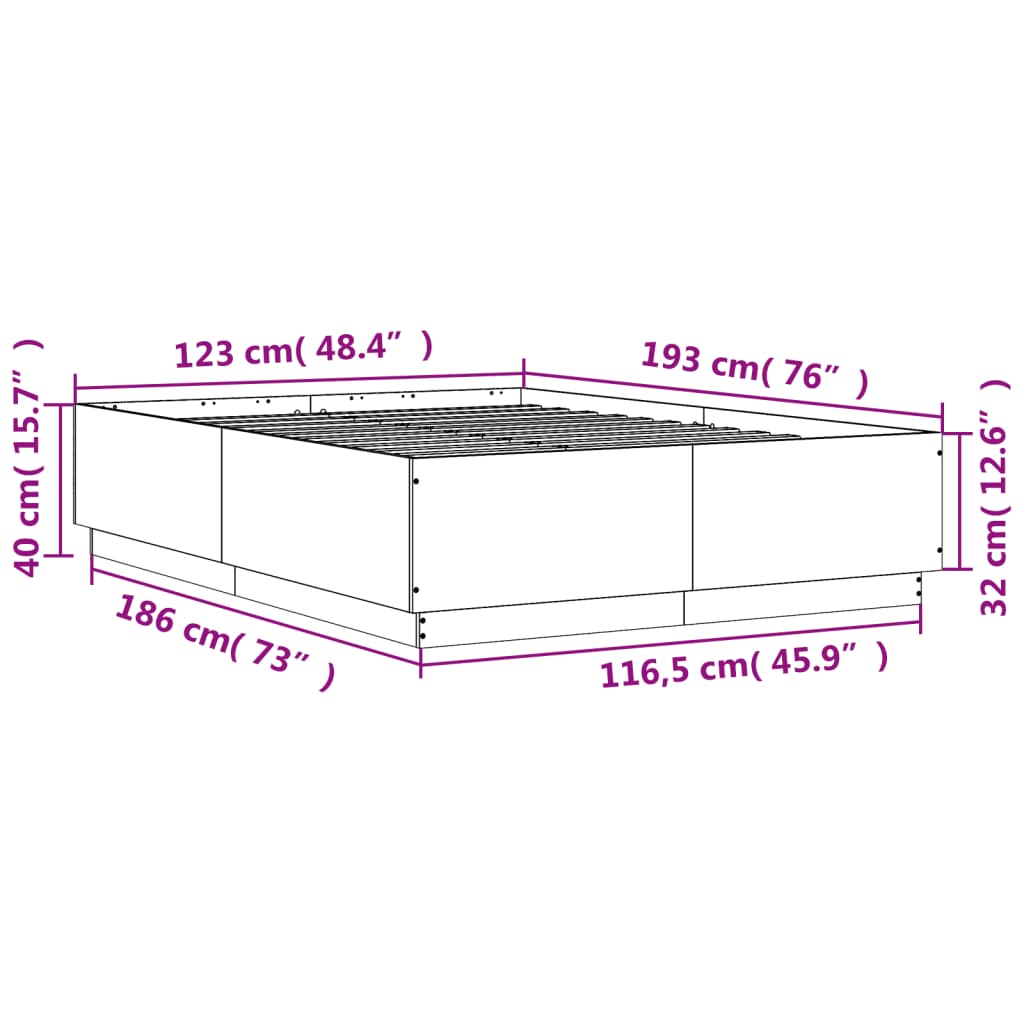 vidaXL Cadre de lit avec lumières LED sonoma gris 120x190 cm