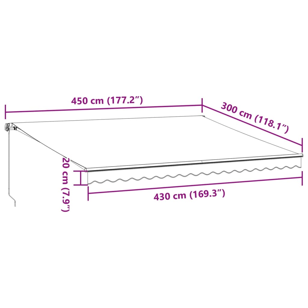 vidaXL Auvent manuel rétractable avec LED anthracite blanc 450x300 cm