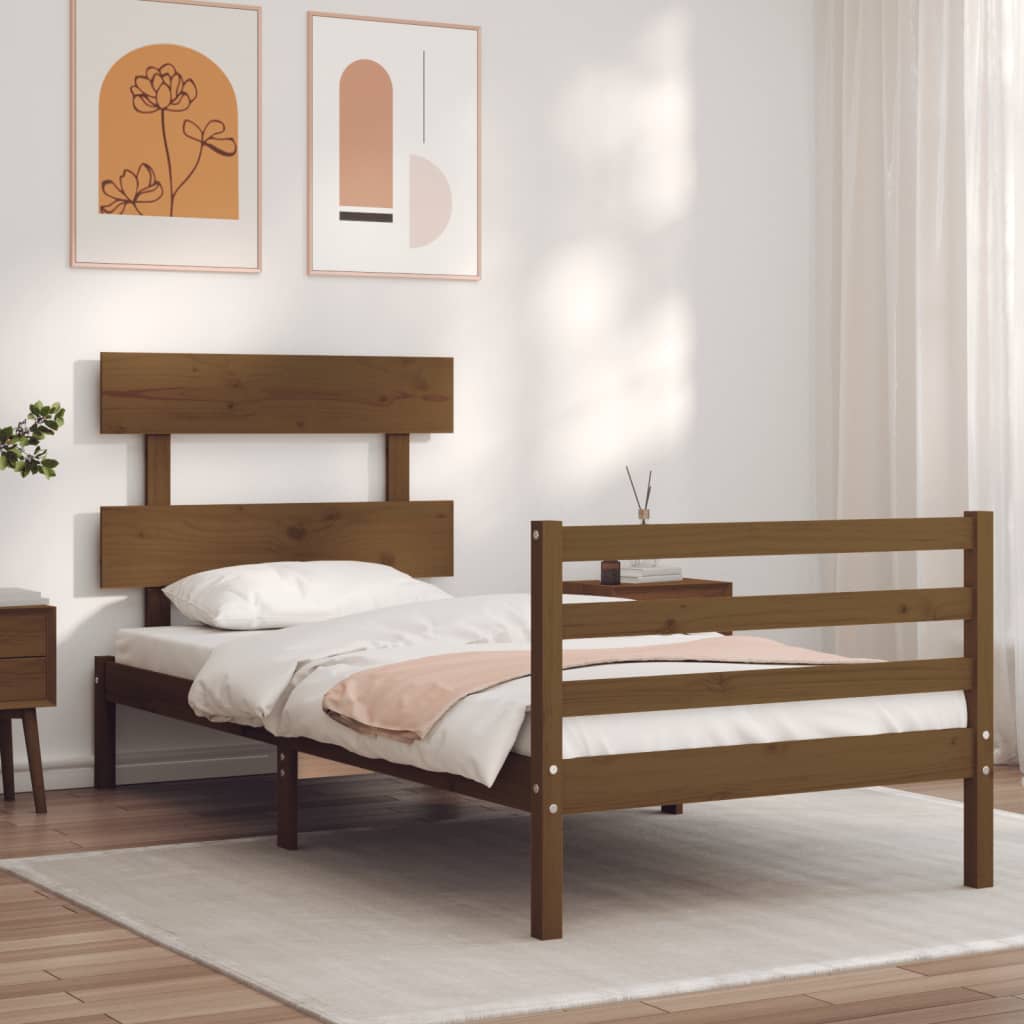 vidaXL Cadre de lit tête de lit marron miel 90x200 cm bois massif