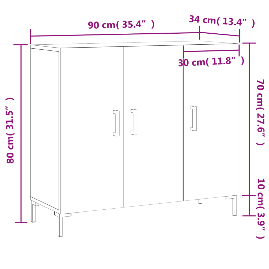 vidaXL Buffet blanc 90x34x80 cm bois d'ingénierie