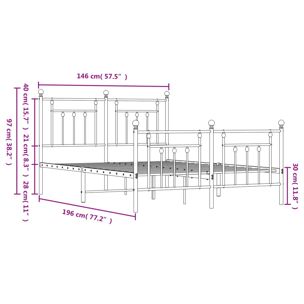 vidaXL Cadre de lit métal sans matelas avec pied de lit noir 140x190cm