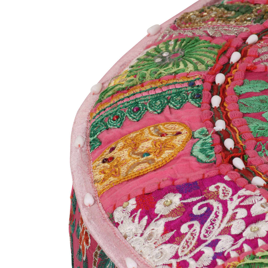vidaXL Pouf rond en coton en patchwork fait à la main 40 x 20 cm Rose