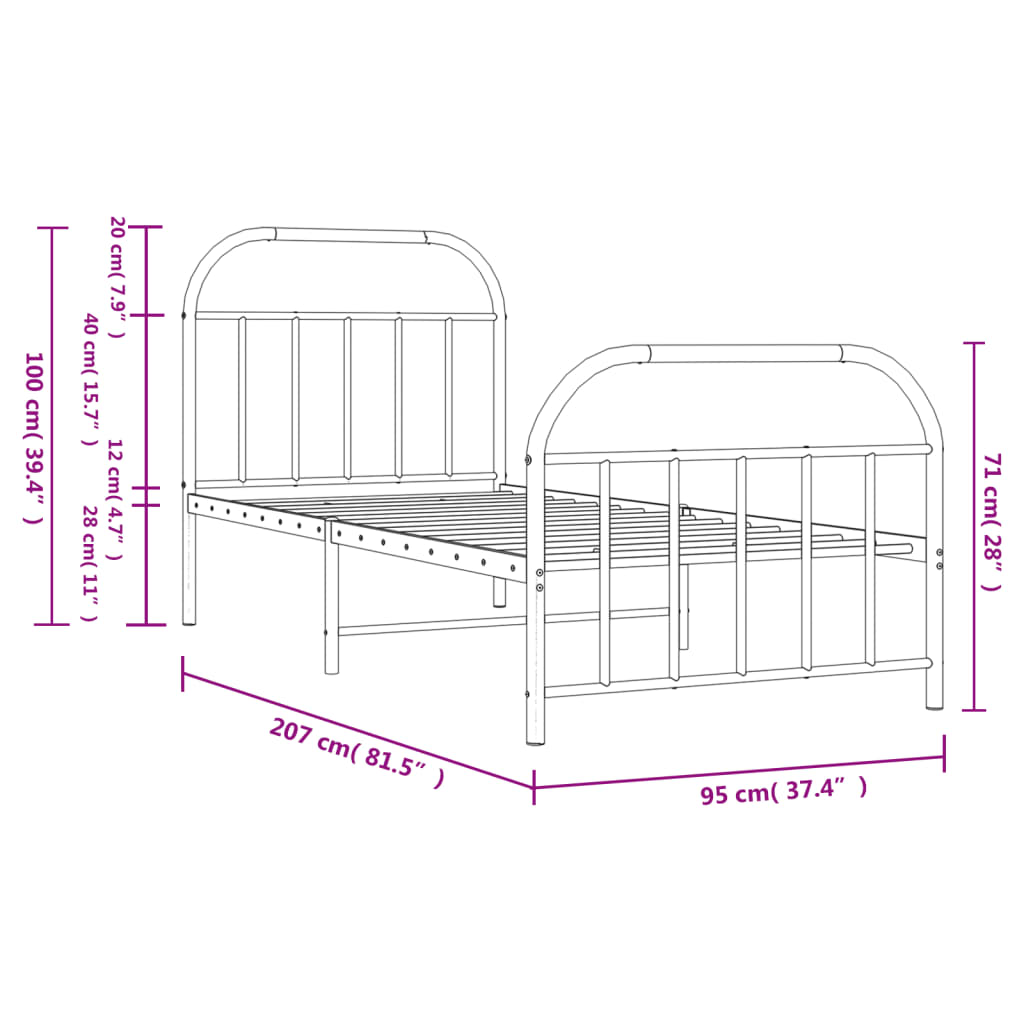 vidaXL Cadre de lit métal sans matelas avec pied de lit noir 90x200 cm