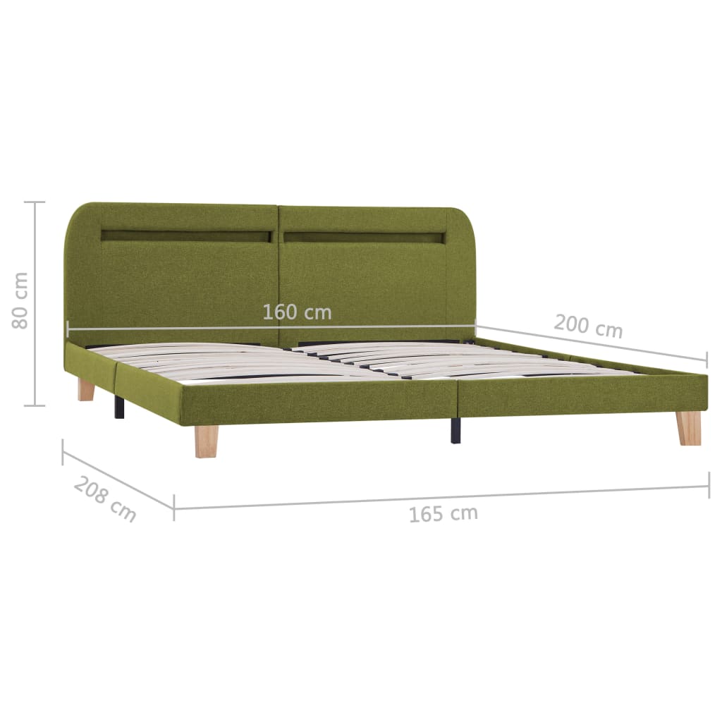 vidaXL Cadre de lit avec LED sans matelas vert tissu 160x200 cm