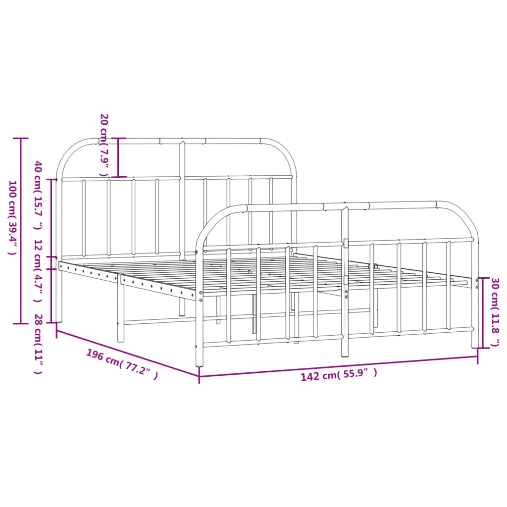 vidaXL Cadre de lit métal sans matelas et pied de lit blanc 135x190 cm