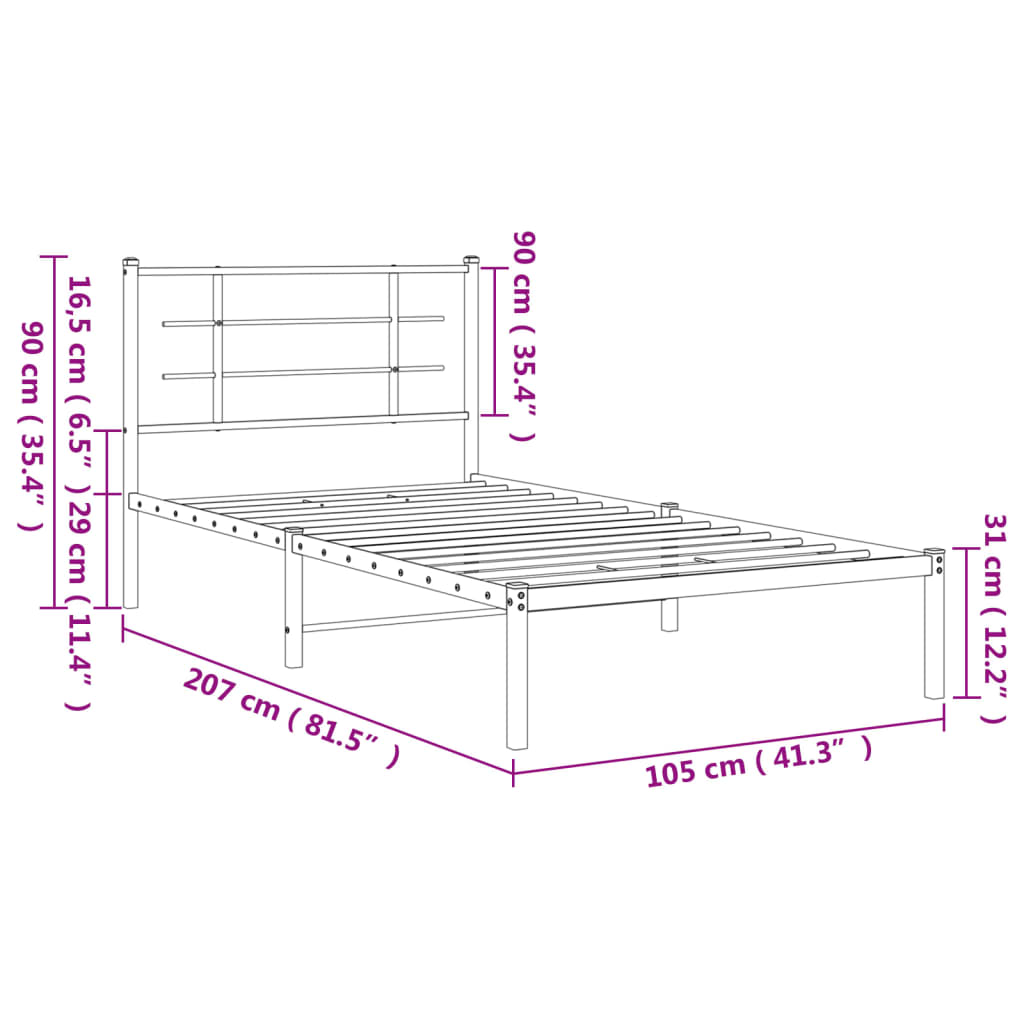 vidaXL Cadre de lit métal sans matelas avec tête de lit noir 100x200cm