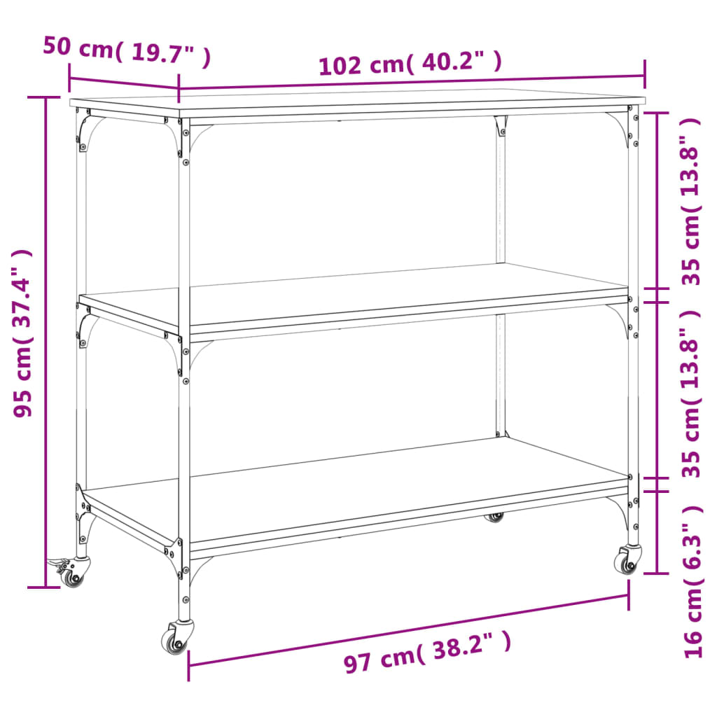 vidaXL Chariot de cuisine chêne fumé 102x50x95 cm bois d'ingénierie