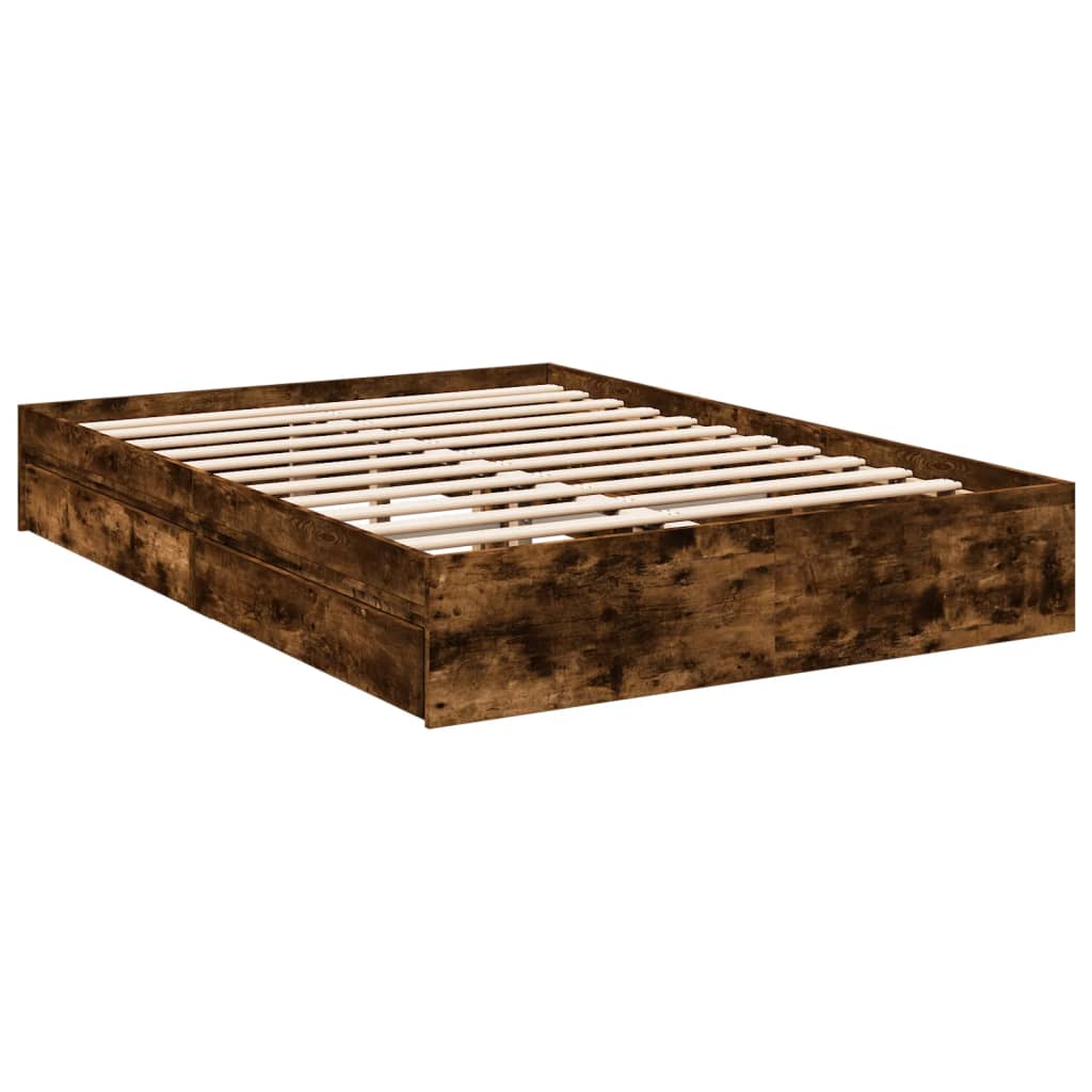 vidaXL Cadre de lit et tiroirs chêne fumé 140x190 cm bois d'ingénierie