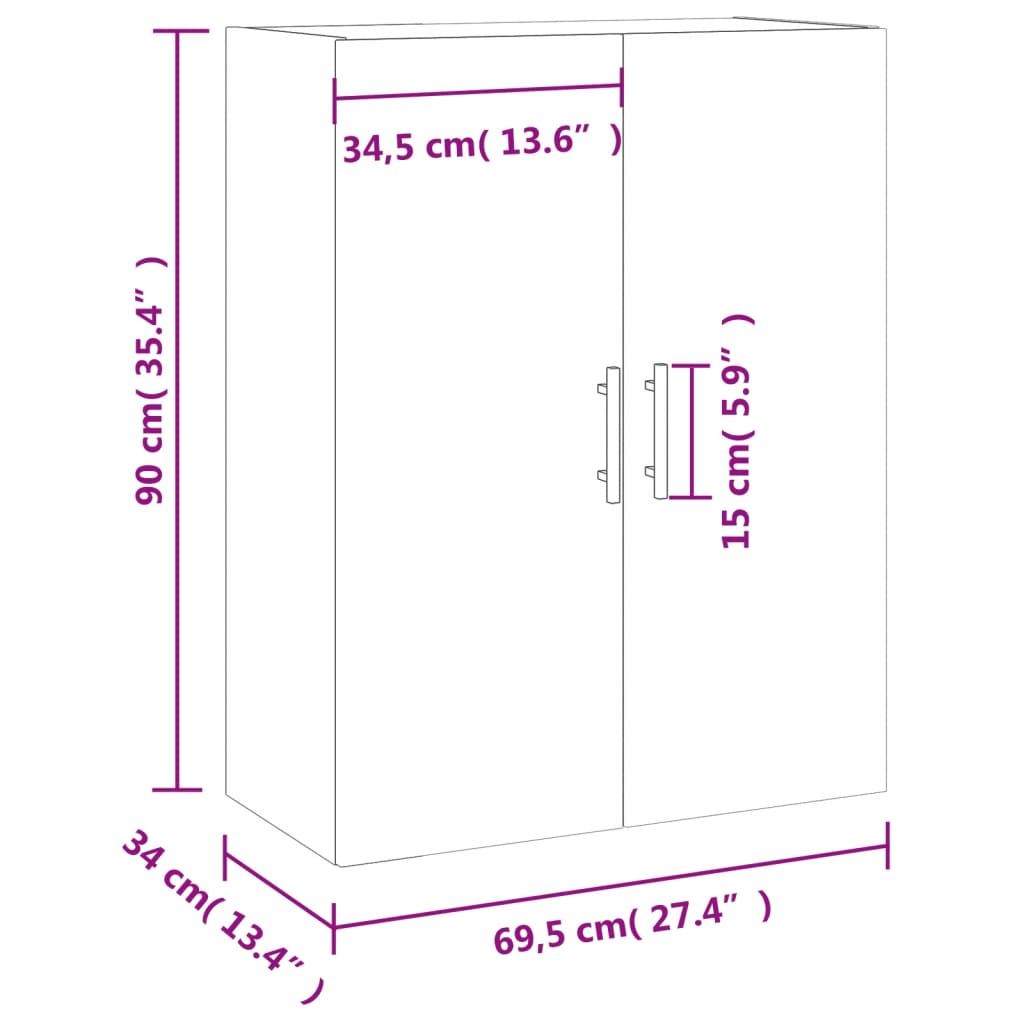 vidaXL Armoire murale blanc brillant 69,5x34x90 cm