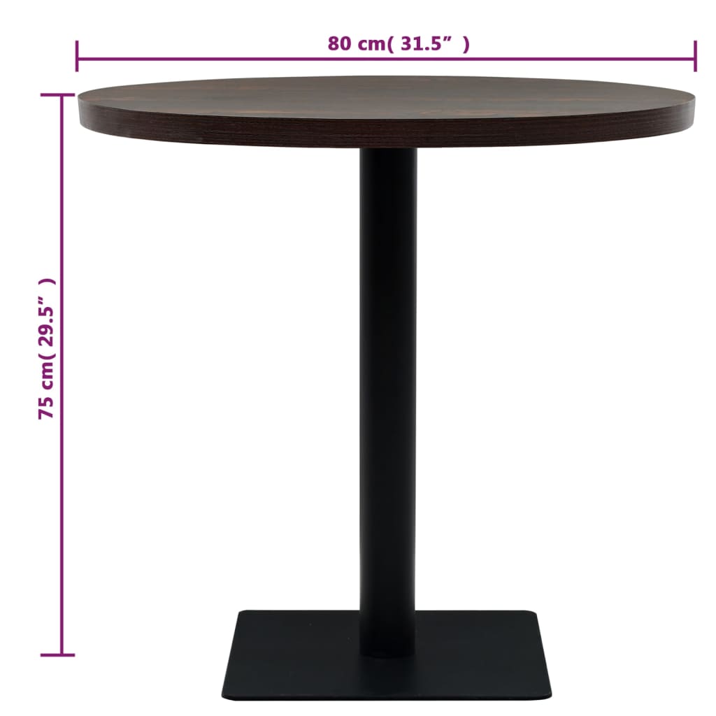 vidaXL Table de bistro MDF et acier Rond 80 x 75 cm Frêne foncé