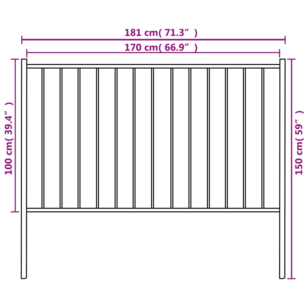 vidaXL Panneau clôture et poteaux acier enduit de poudre 1,7x1 m noir