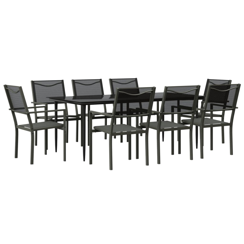 vidaXL Ensemble à manger de jardin 9 pcs noir textilène et acier