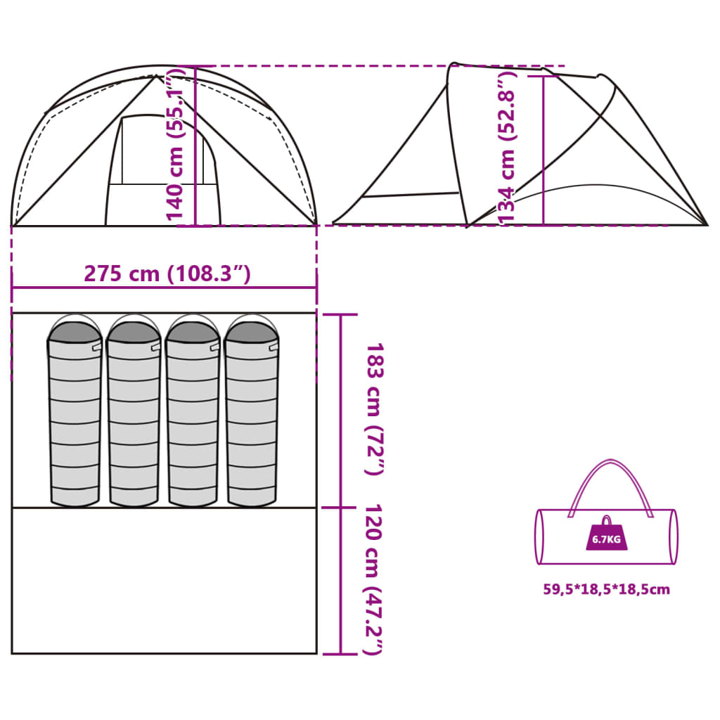 vidaXL Tente de camping de cabine 4 personnes vert imperméable