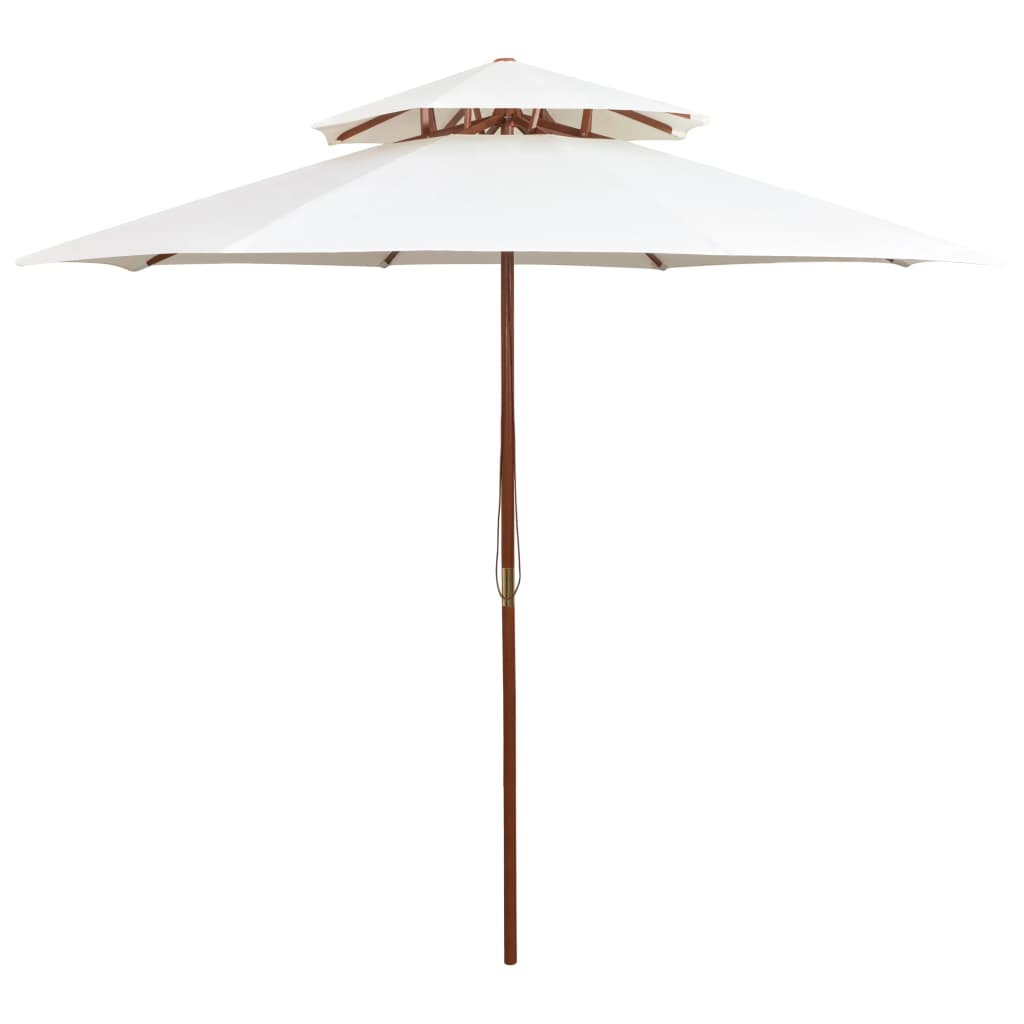 vidaXL Parasol à deux étages avec poteau en bois blanc crème