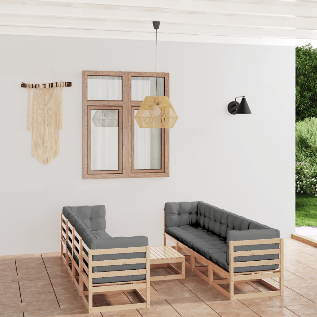 vidaXL Salon de jardin 9 pcs avec coussins Bois de pin massif