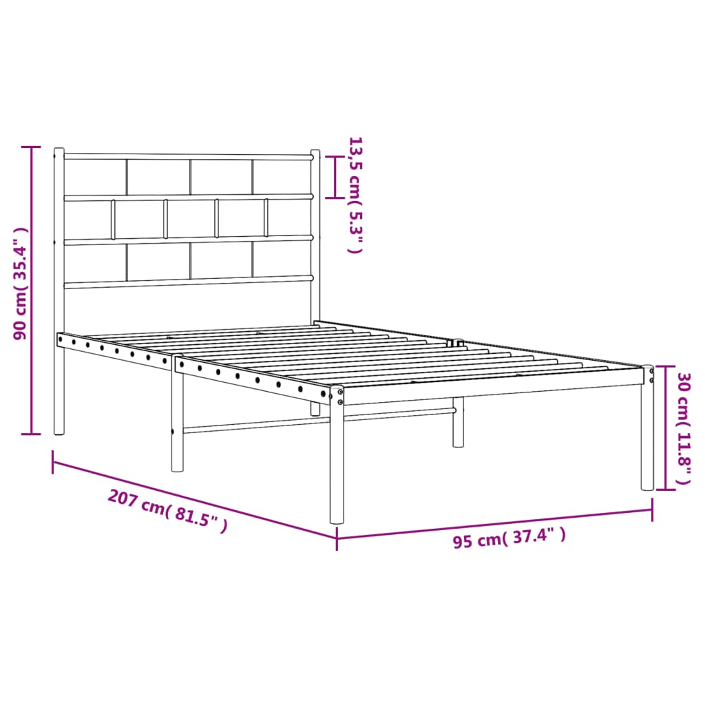 vidaXL Cadre de lit métal sans matelas avec tête de lit blanc 90x200cm