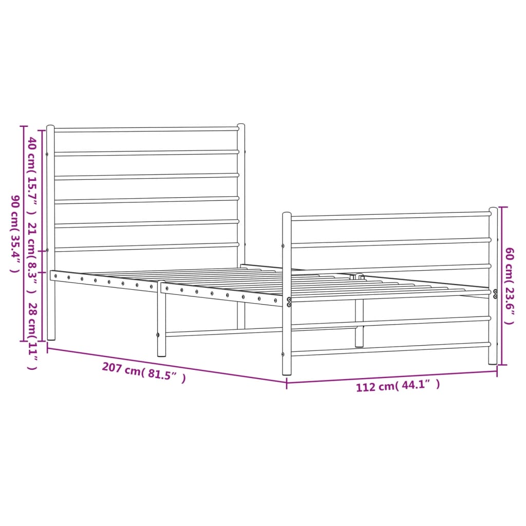 vidaXL Cadre de lit métal sans matelas avec pied de lit noir 107x203cm