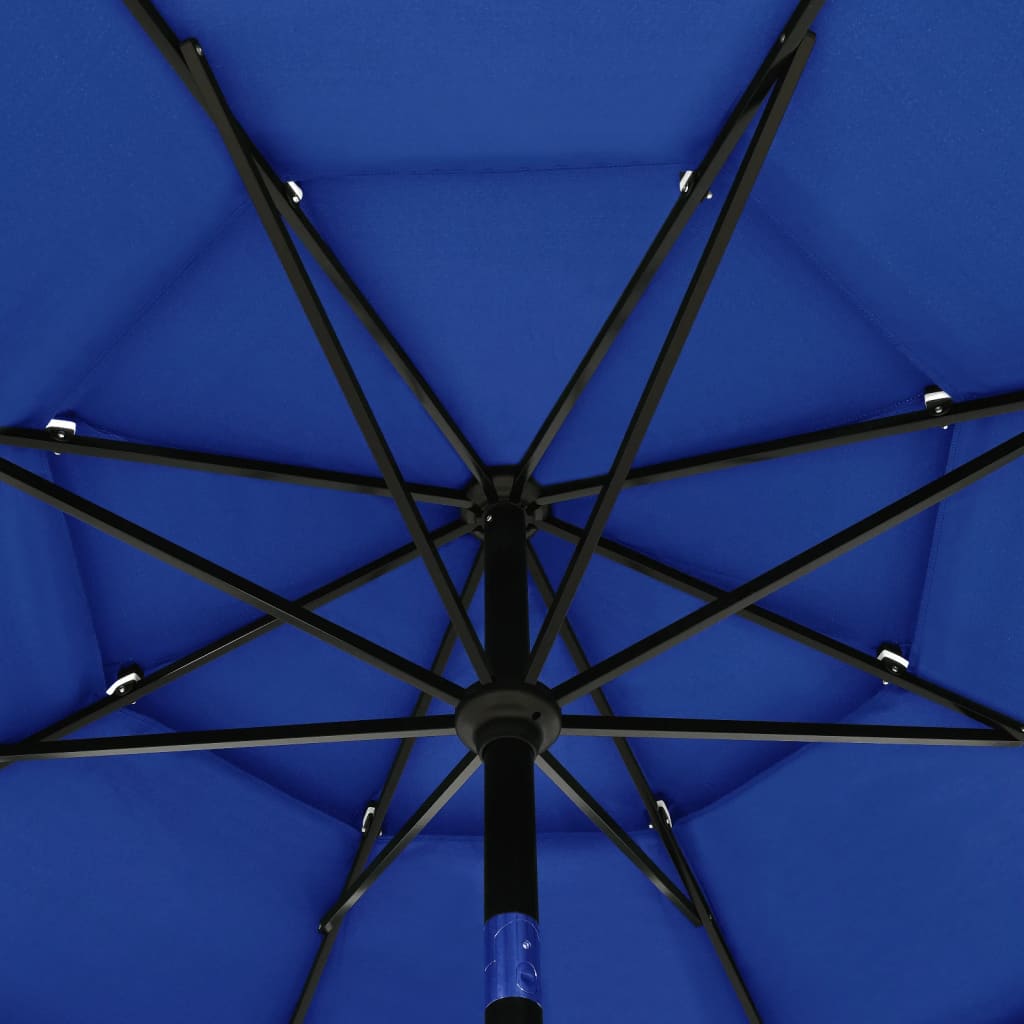 vidaXL Parasol à 3 niveaux avec mât en aluminium Bleu azuré 3,5 m