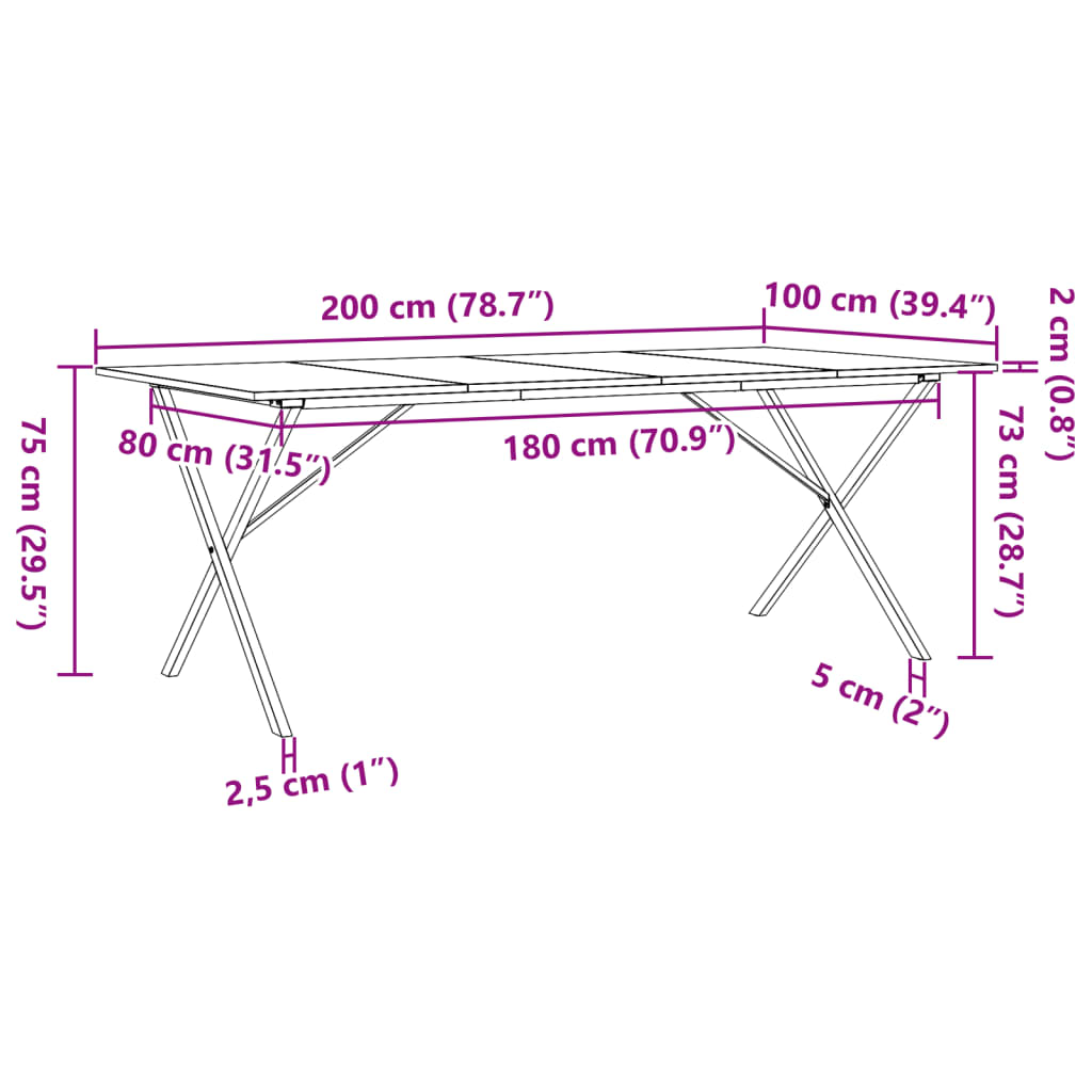 vidaXL Table à manger cadre en X 200x100x75cm bois de pin massif fonte