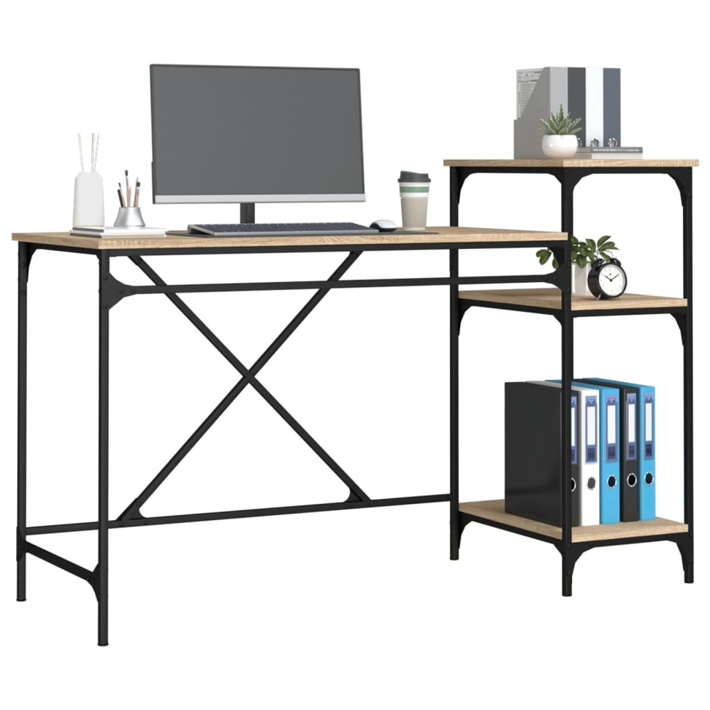 vidaXL Bureau et étagères chêne sonoma 135x50x90cm bois ingénierie/fer