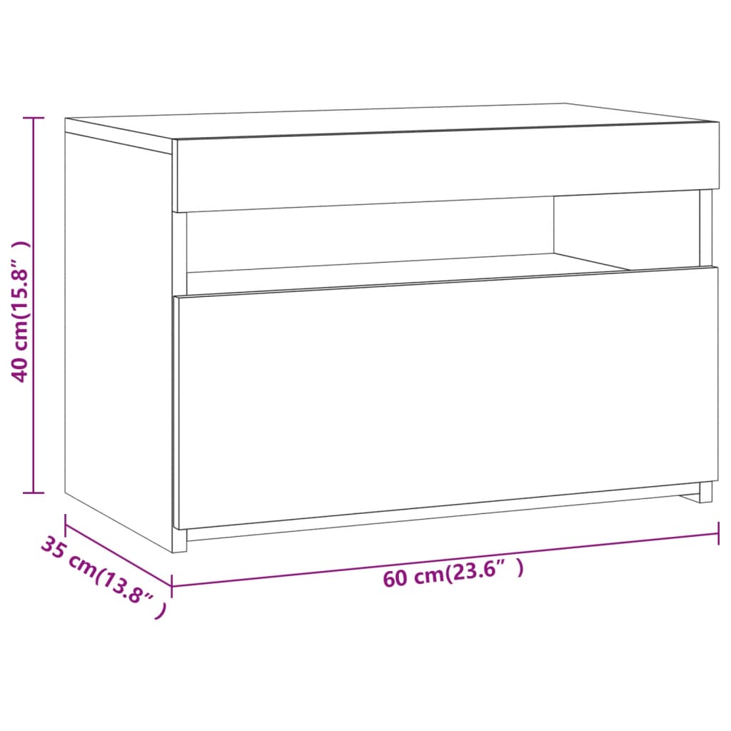 vidaXL Table de chevet avec lumières LED Sonoma gris 60x35x40 cm