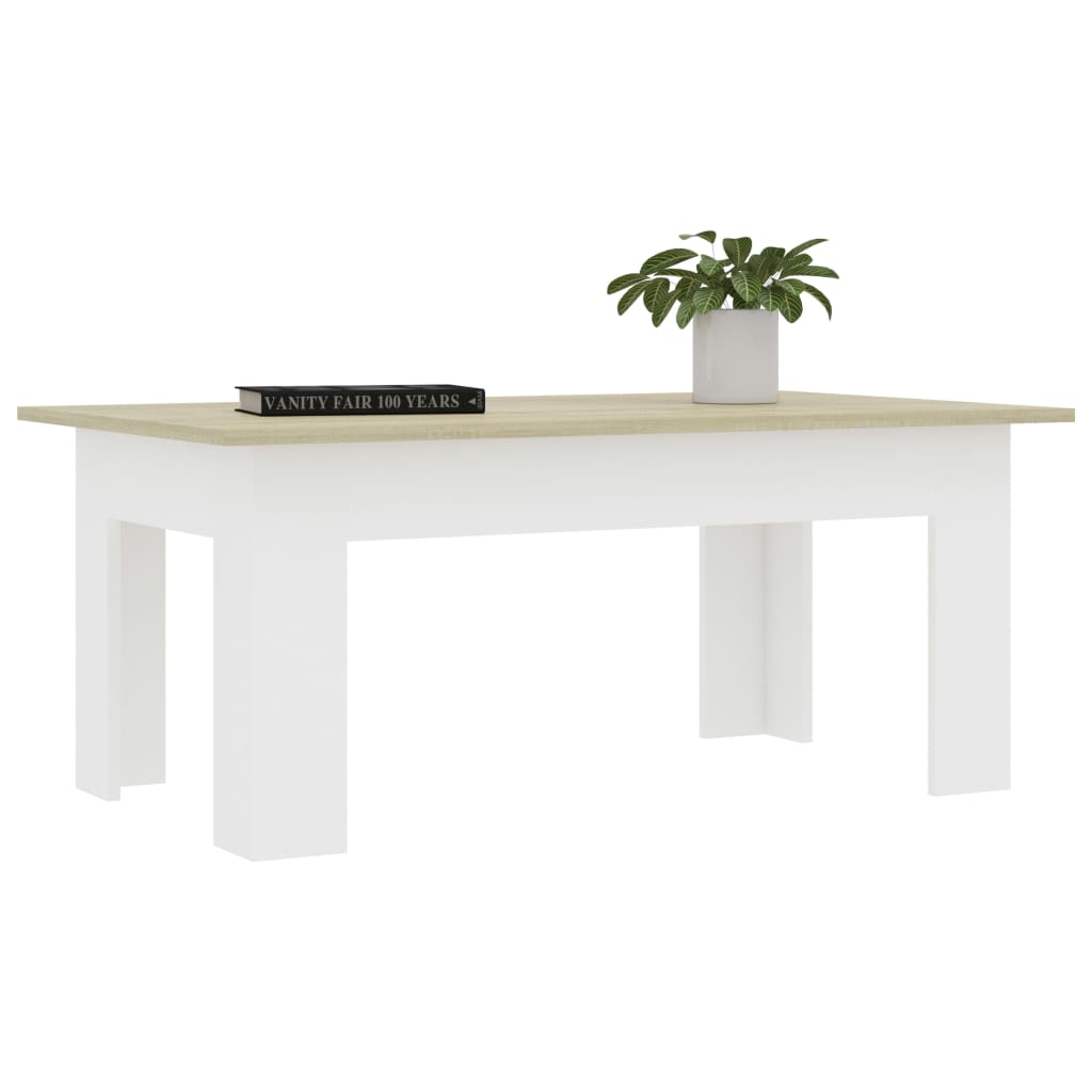vidaXL Table basse Blanc et chêne sonoma 100x60x42 cm Aggloméré